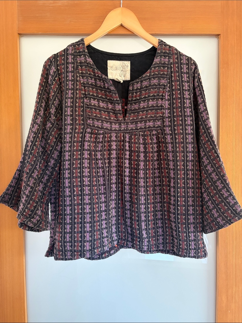 Ace & Jig Boho Striped Peasant Top - Purple/Black